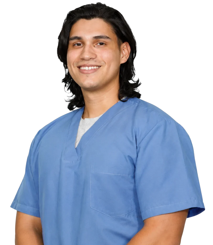 Estudiante de Nutrición y Dietética con uniforme azul